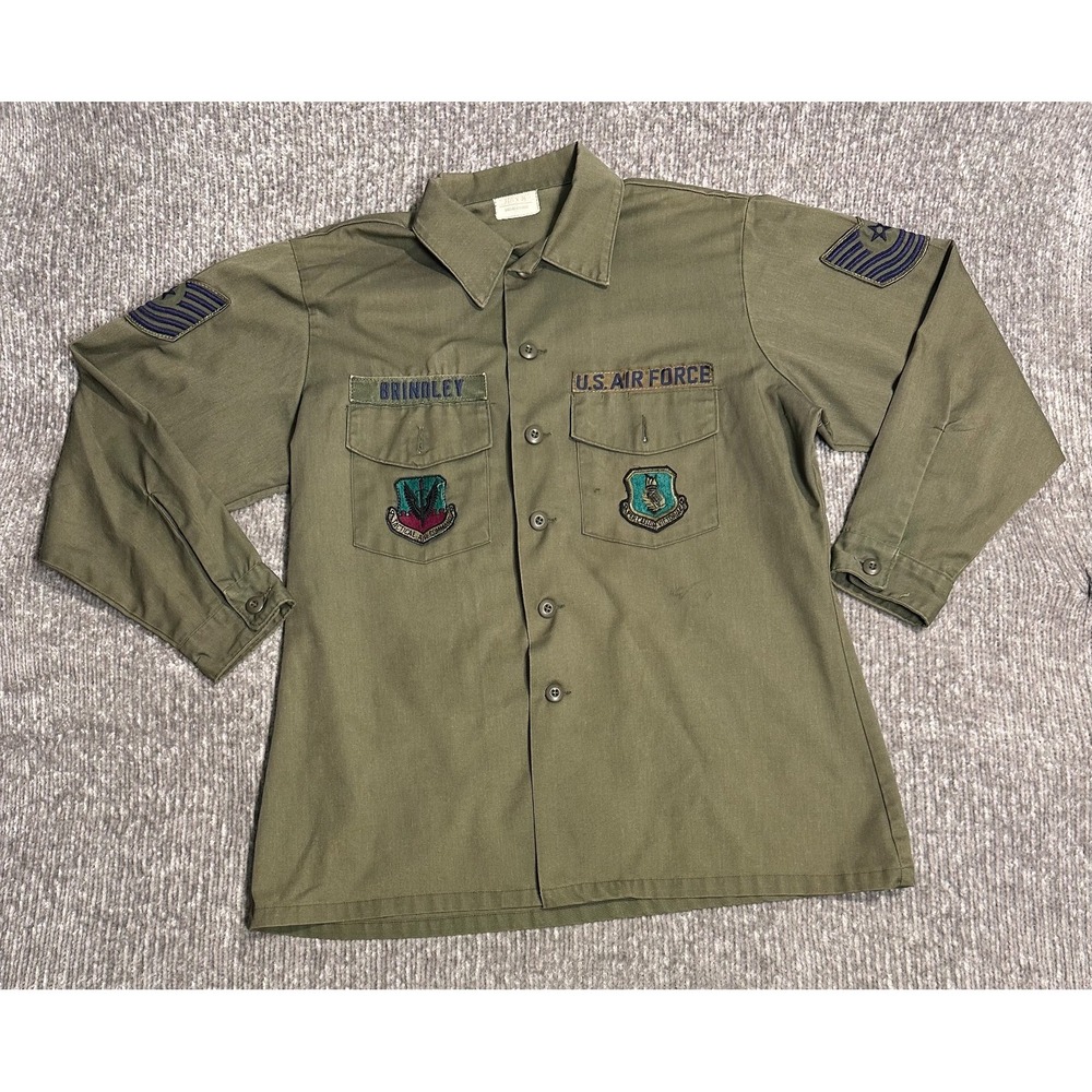 Vintage Vietnam Era USAF OG-107 Shirt 15.5x33 TAC SAC Patches Brindley